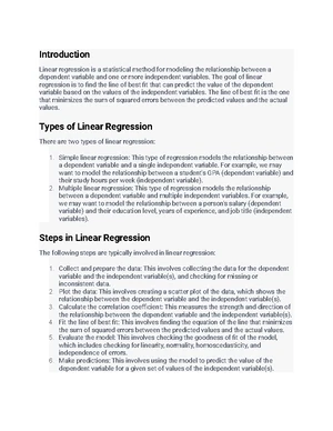 Linear Regression - Study Notes & Assignments - Studocu