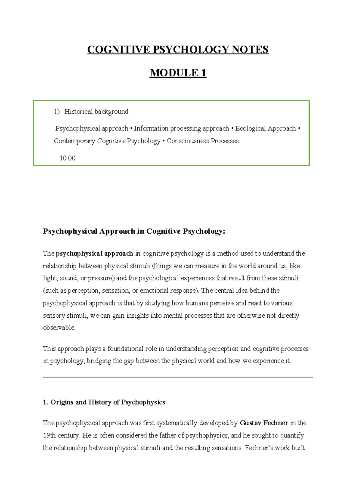 Cognitive Psychology Notes: MA Sem 1 Module 1 Overview - Studocu