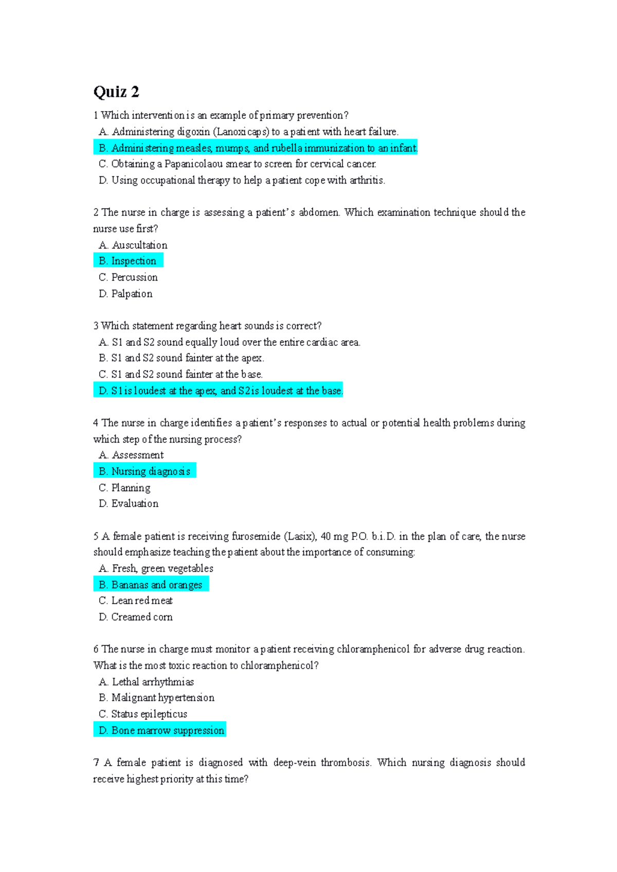 Quiz 2: Nursing Fundamentals Exam Questions and Answers - Studocu