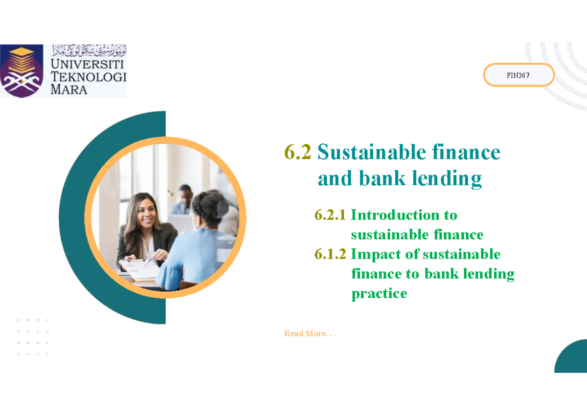 FIN367 Chapter 6: Sustainable Finance & Bank Lending Practices - Studocu
