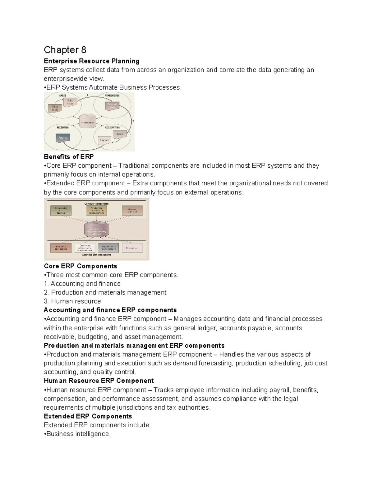 Chapter 8 - Chapter 8 Enterprise Resource Planning ERP systems 