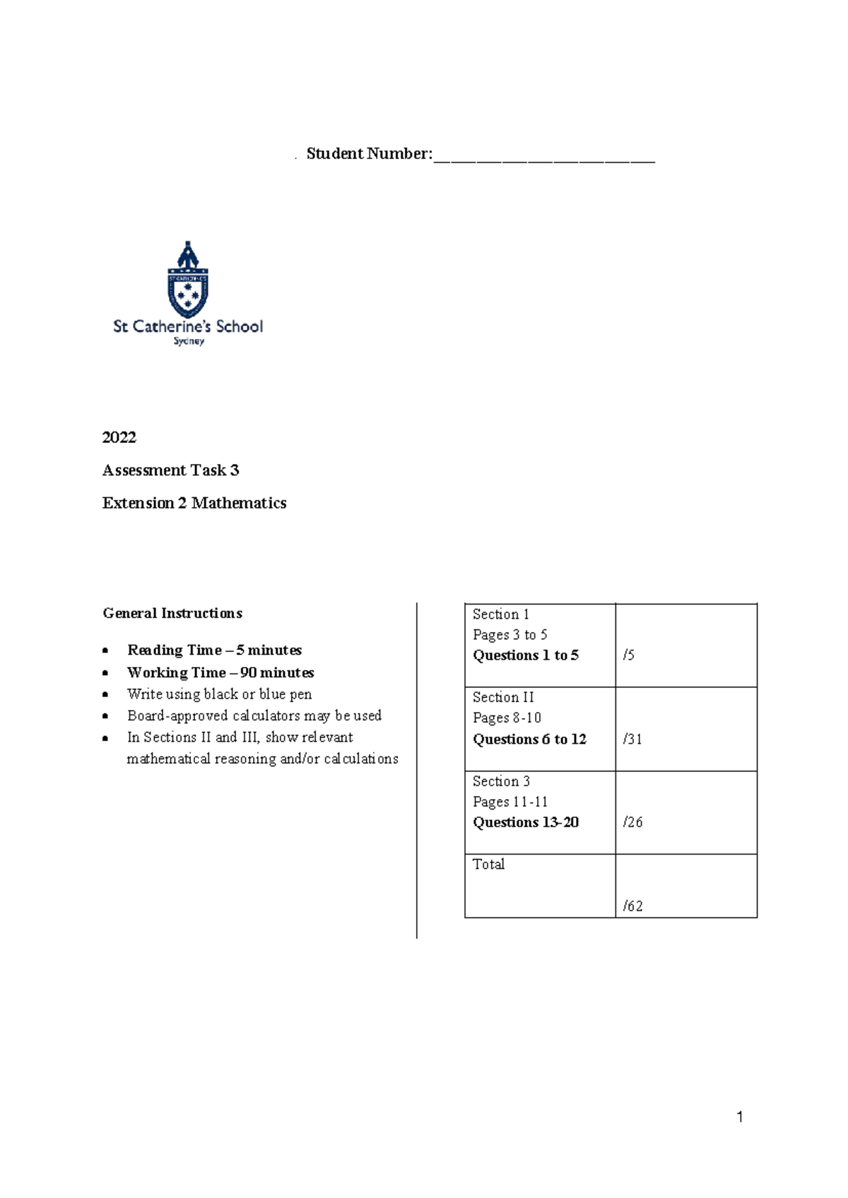 Yr 12 Mathematics General Extension 2 Assessment Task 3 2022 - Studocu