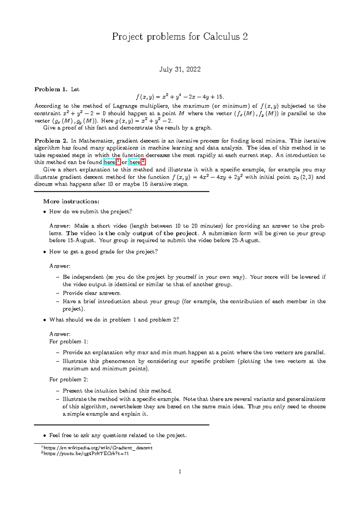 Calculus 2 Project Problems - Academic Year 2022-2013 - Studocu