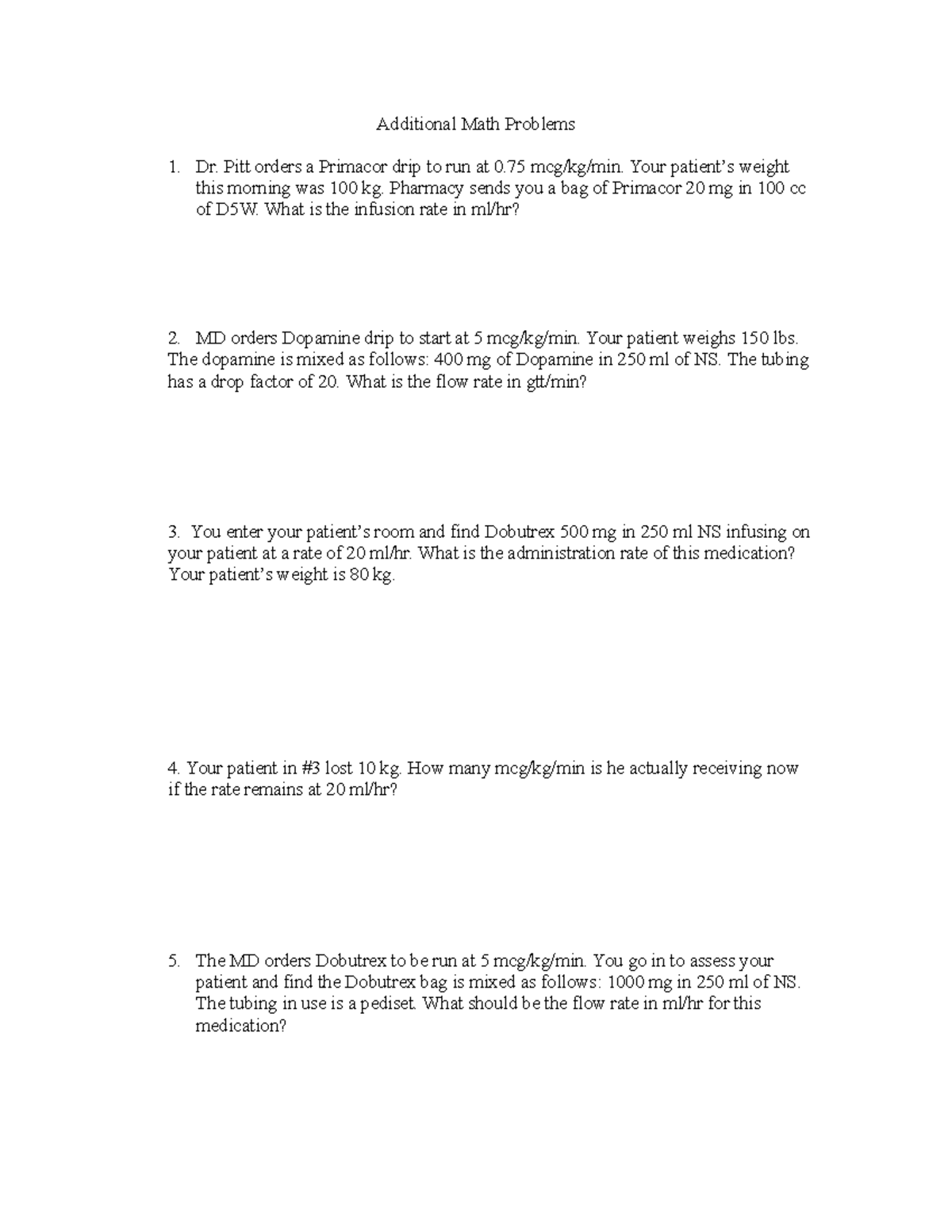 Extra Math Worksheet - Lecture Notes 3: IV Infusion Calculations - Studocu