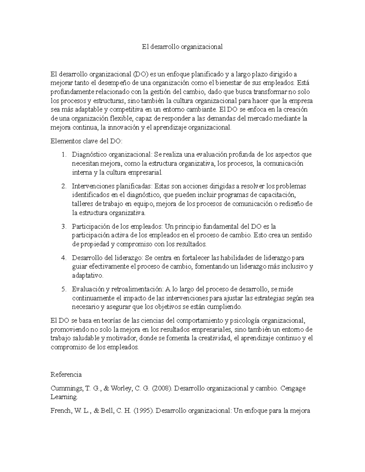 El desarrollo organizacional: Claves y Estrategias para el Cambio - Studocu