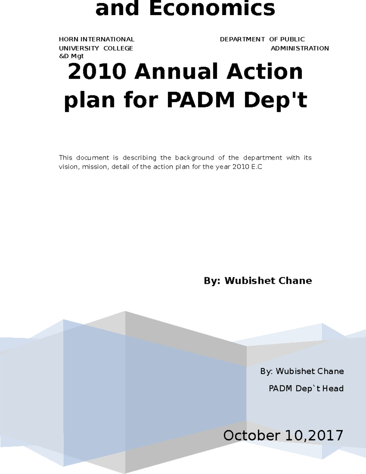 2010 PADM Action Plan: Vision, Mission, and Implementation Strategies ...