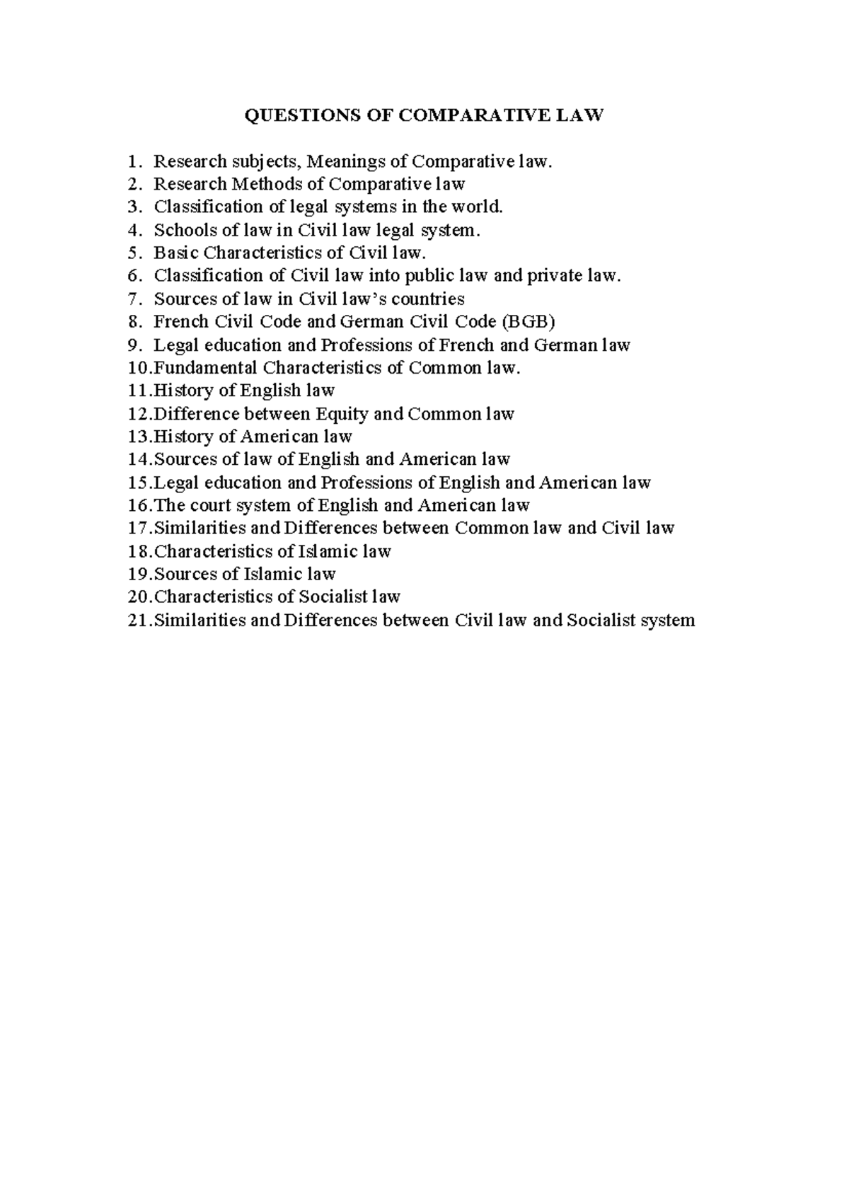 Comparative-law Questions - QUESTIONS OF COMPARATIVE LAW Research ...