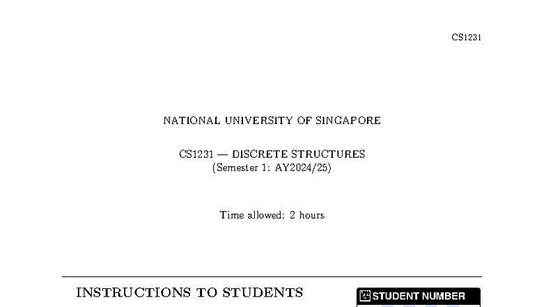 Cs1231 Final Exam Discrete Structures Semester 1 Studocu