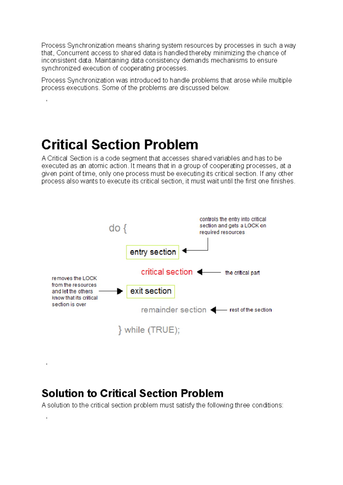 Critical Section Problem in OS - Process Synchronization means sharing ...