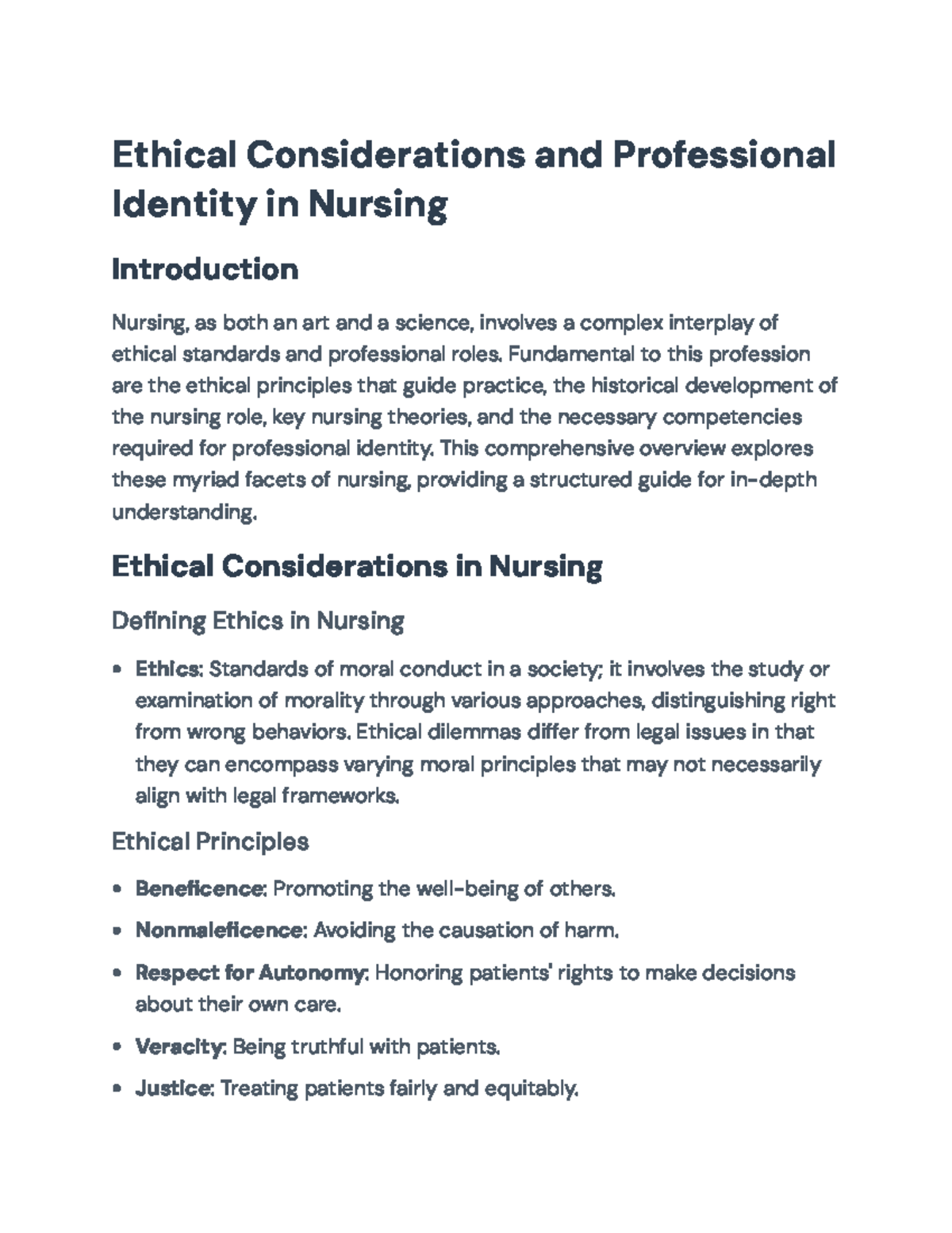 Ethical Considerations and Professional Identity in Nursing (NURS 101 ...