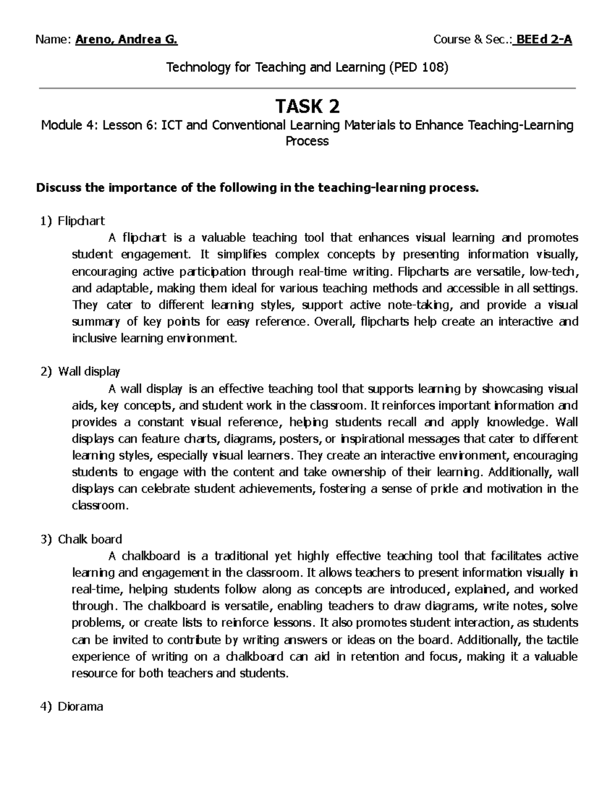 PED 108 M4: Enhancing Learning with ICT & Conventional Materials - Studocu