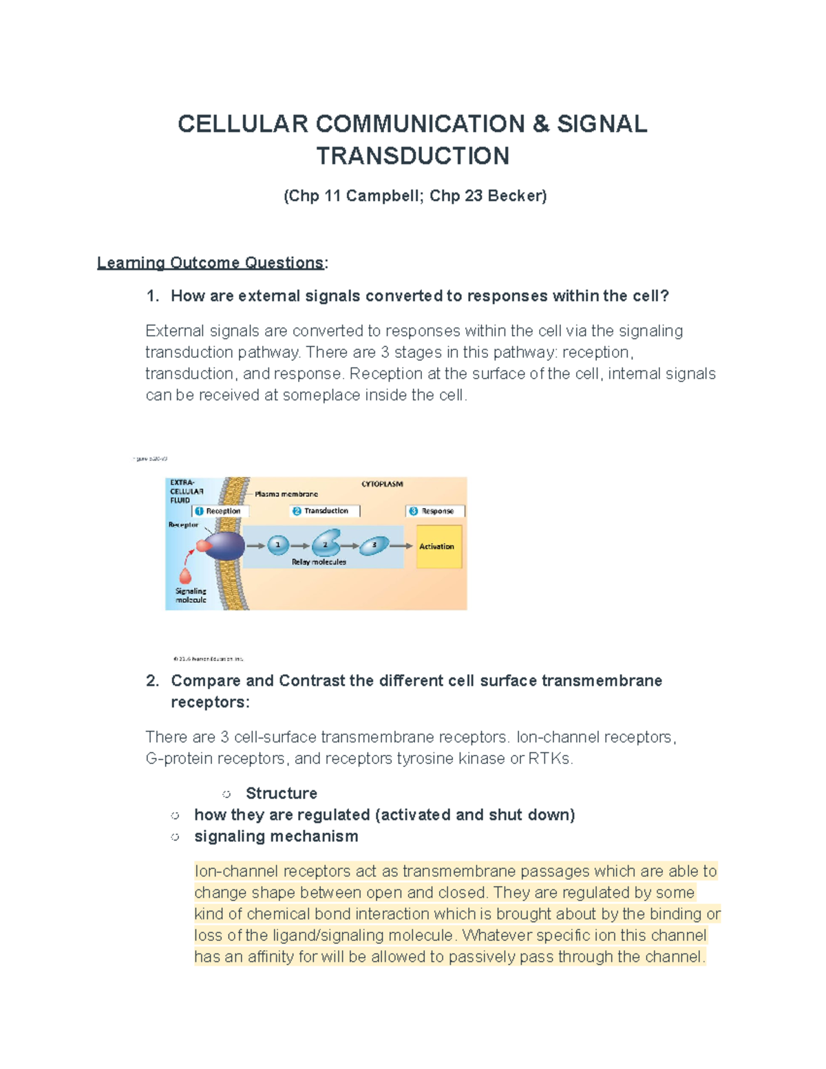 BI 216 Final Exam - Cellular Communication & Signal Transduction Notes ...