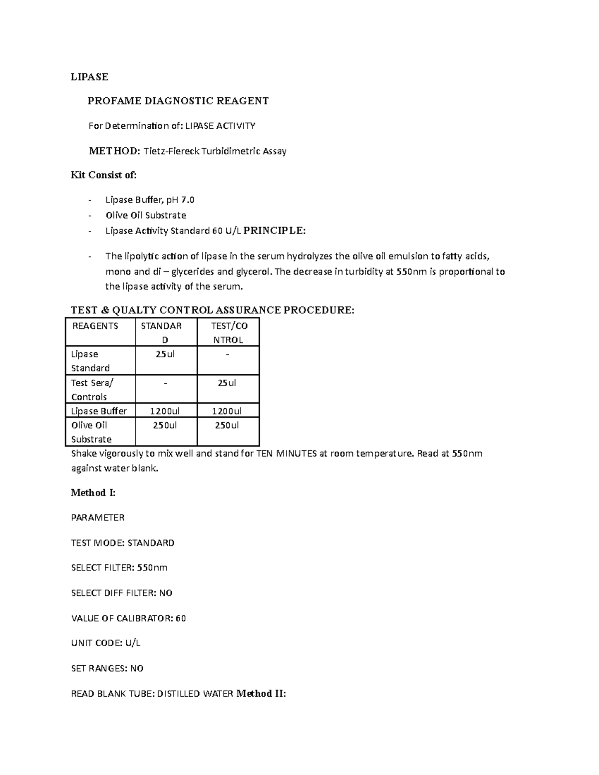 Lipase - LIPASE PROFAME DIAGNOSTIC REAGENT For Determination of: LIPASE ...