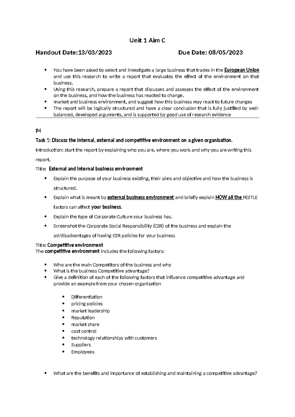 Aim-C-Second Assignment Helpsheet - Unit 1 Aim C Handout Date:13/03 ...