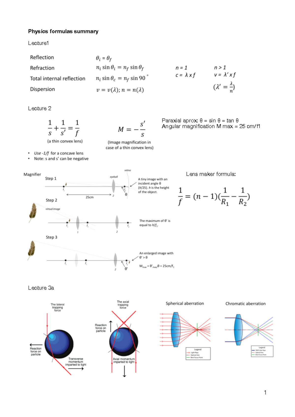 Physics Formulas Overview for Lecture 1-7 in Course PH101 - Studeersnel