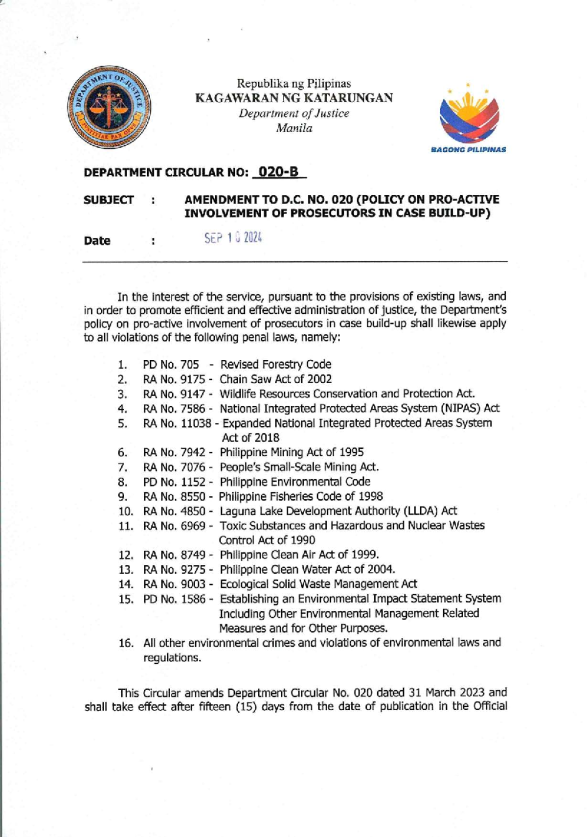 DOJ DC 20 B: Amendment to Department Circular on Prosecutors ...