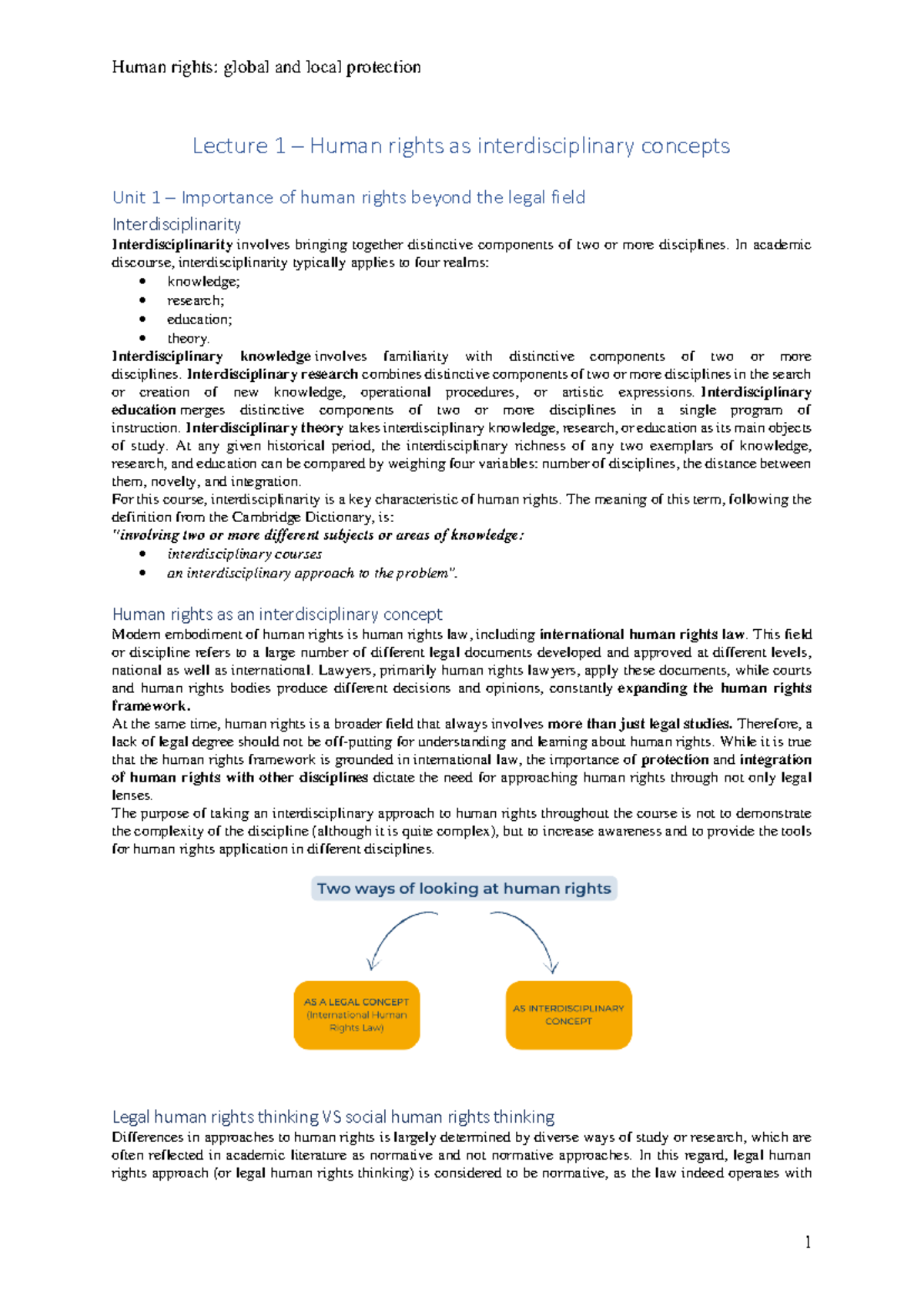 Interdisciplinary Approach to Human Rights - Lecture Notes (HUMR 101 ...