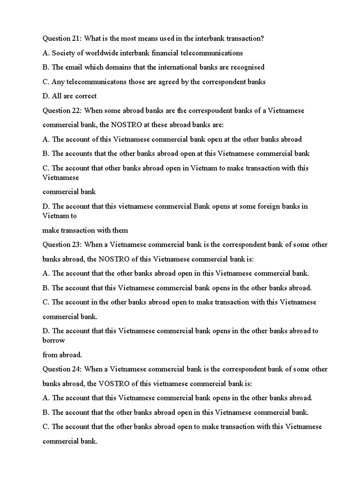 Test Bank NHTM3 P2 - GK P1: Interbank Transactions & Payment Methods ...