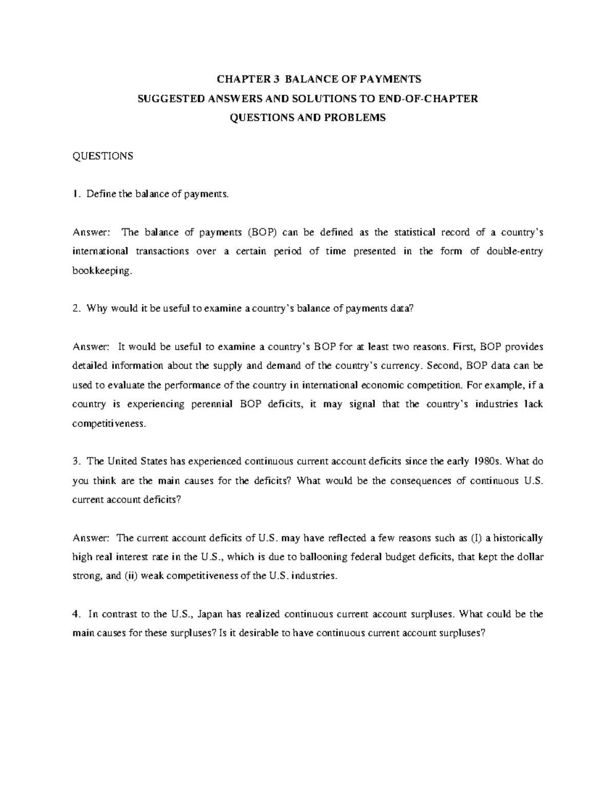 Suggested Solutions to Questions on Balance of Payments BOP 101 - Studocu