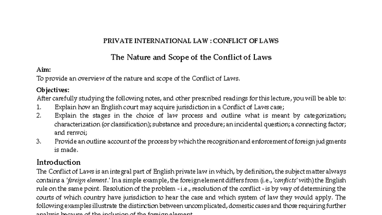 PRIVATE INTERNATIONAL LAW: CONFLICT OF LAWS - Overview and Key Concepts ...