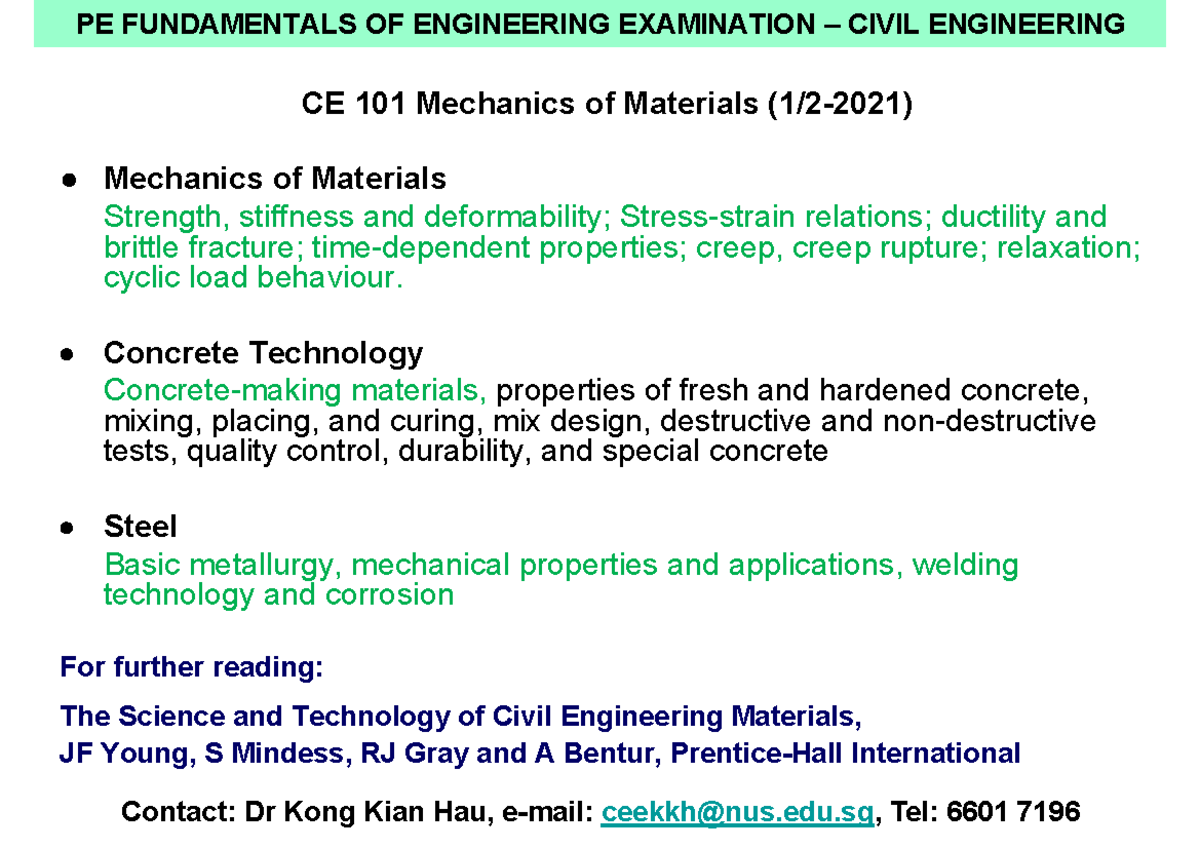 PE FUNDAMENTALS CE 101: Mechanics of Materials Exam Notes - Studocu