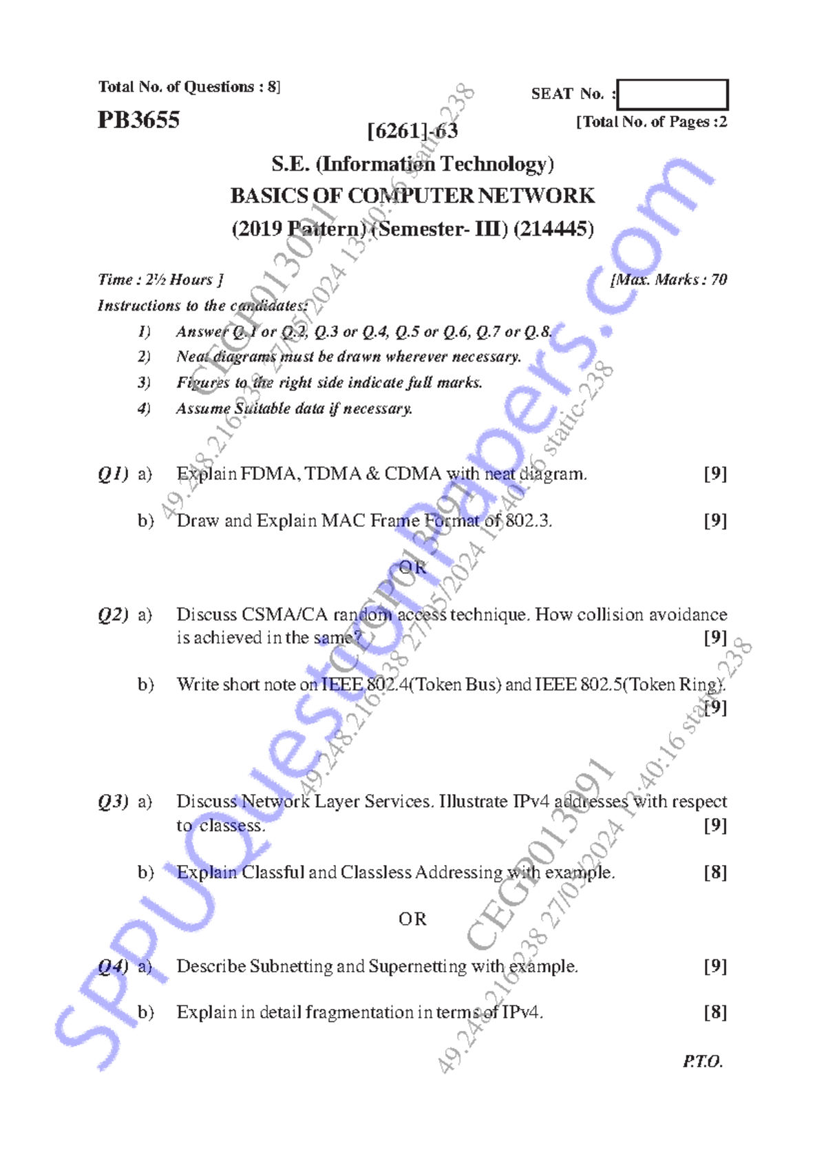 BCN PYQ 3 - Basics of Computer Networks 214445 (Sem-III) Exam Questions ...
