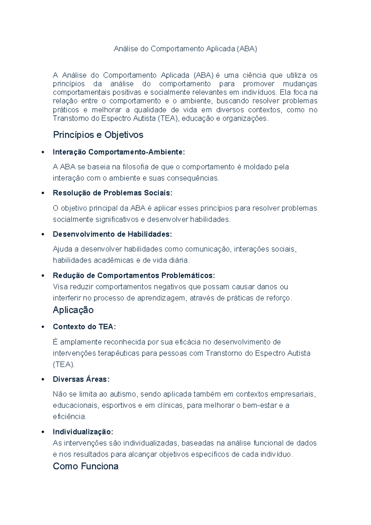 Análise do Comportamento Aplicada (ABA): Princípios e Aplicações - Studocu