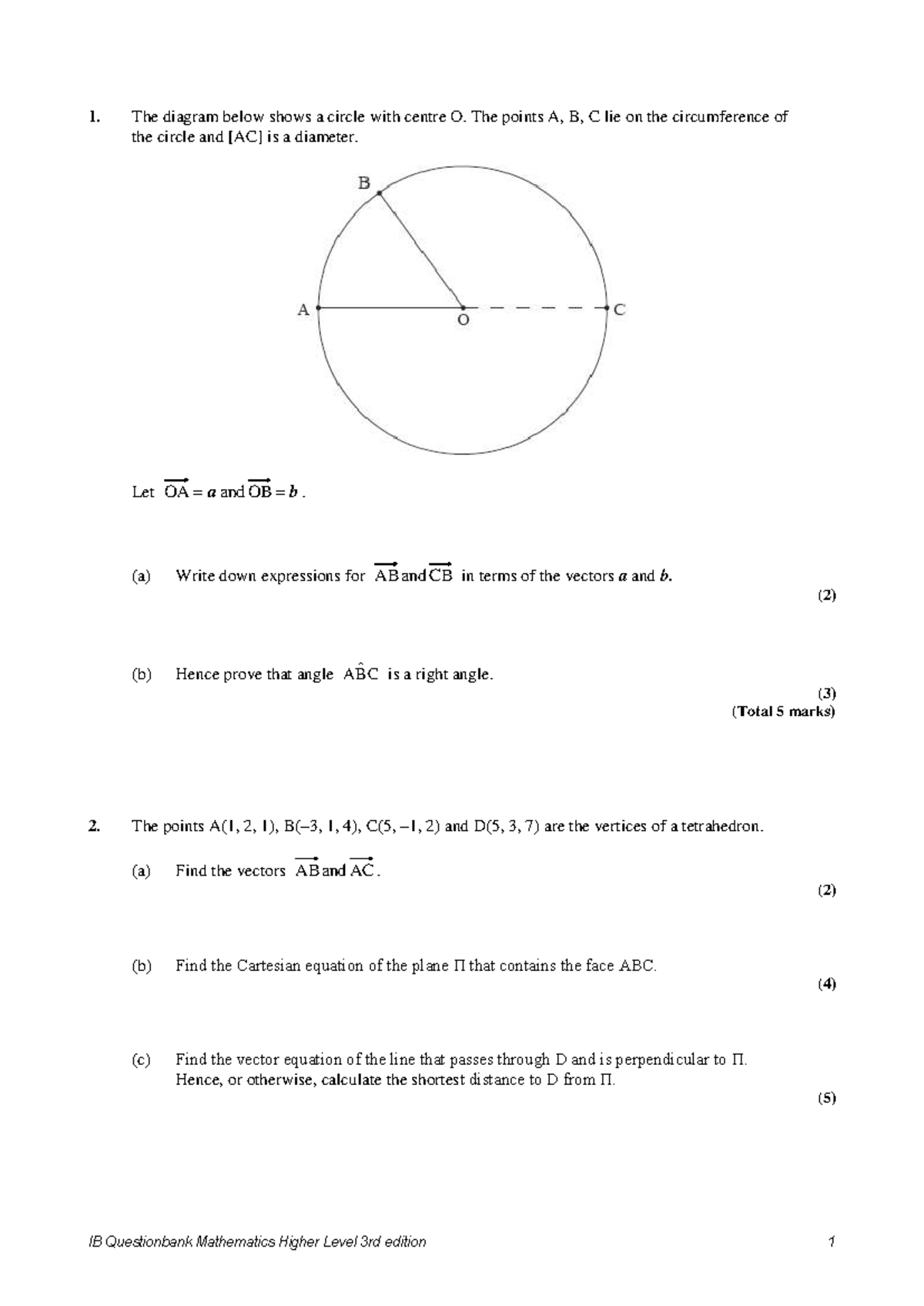 Vectors - Non-Calc IB Questionbank Mathematics HL 3rd Edition - Studocu