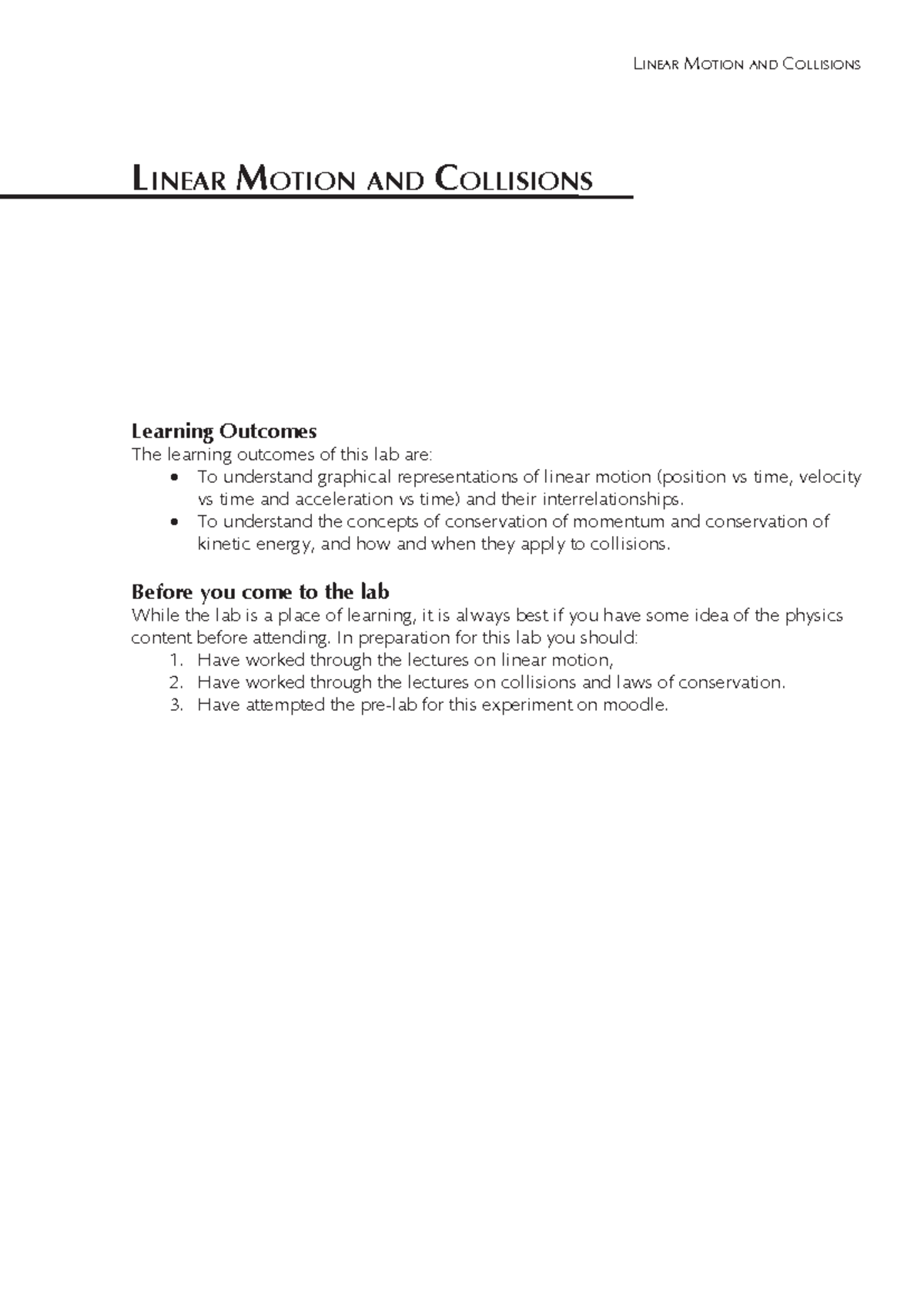 3 - Lab Notes on Linear Motion and Collisions (PHYS101) - Studocu