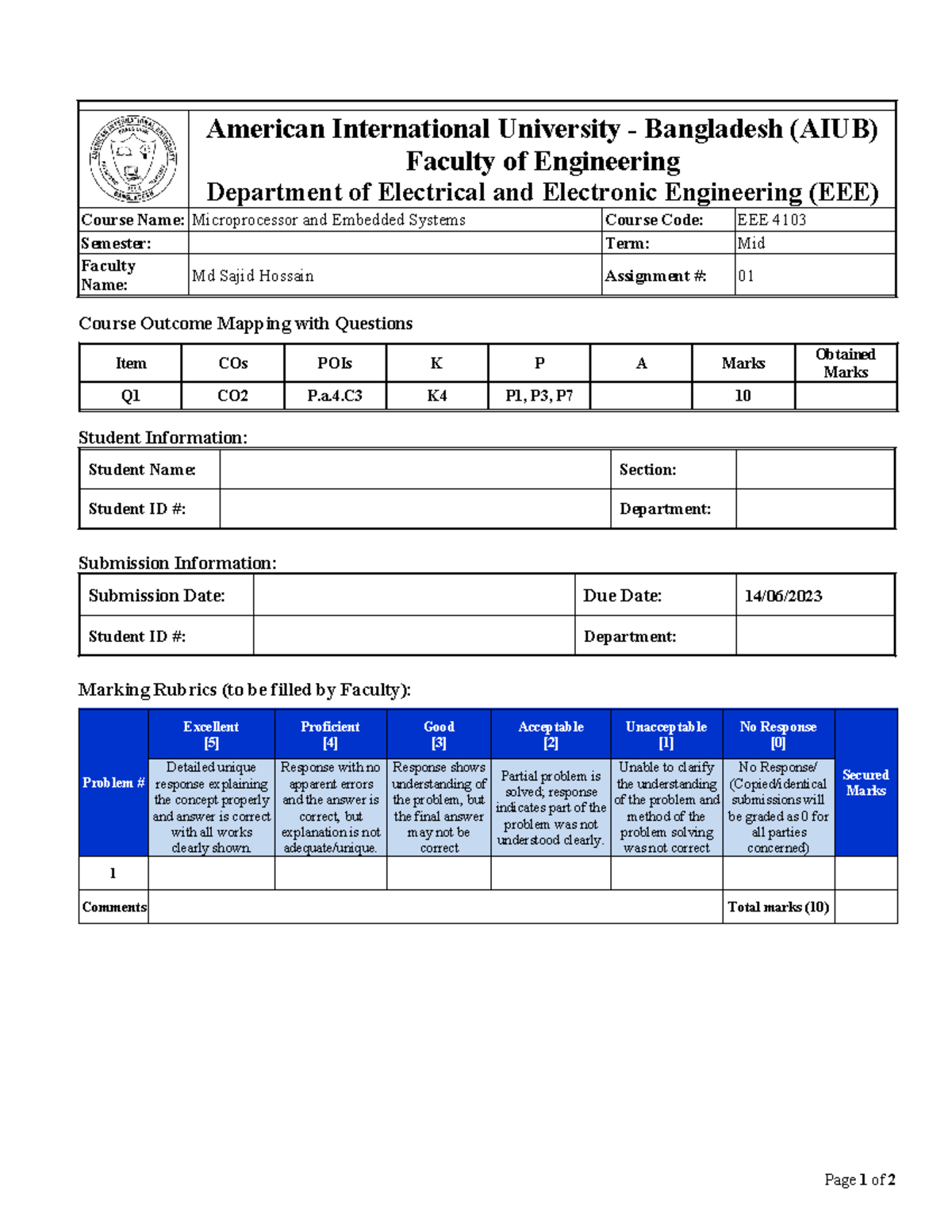 EEE 4103 Midterm Assignment: Microcontrollers for Security System ...
