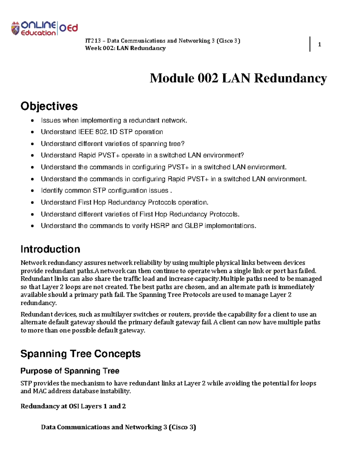 Week 3 - LAN Redundancy (Cisco 3) Study Notes on STP - Studocu