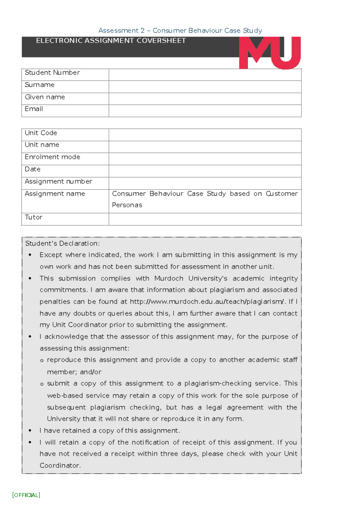 BUS299 2025 Consumer Behaviour Case Study Assessment 2 Template - Studocu