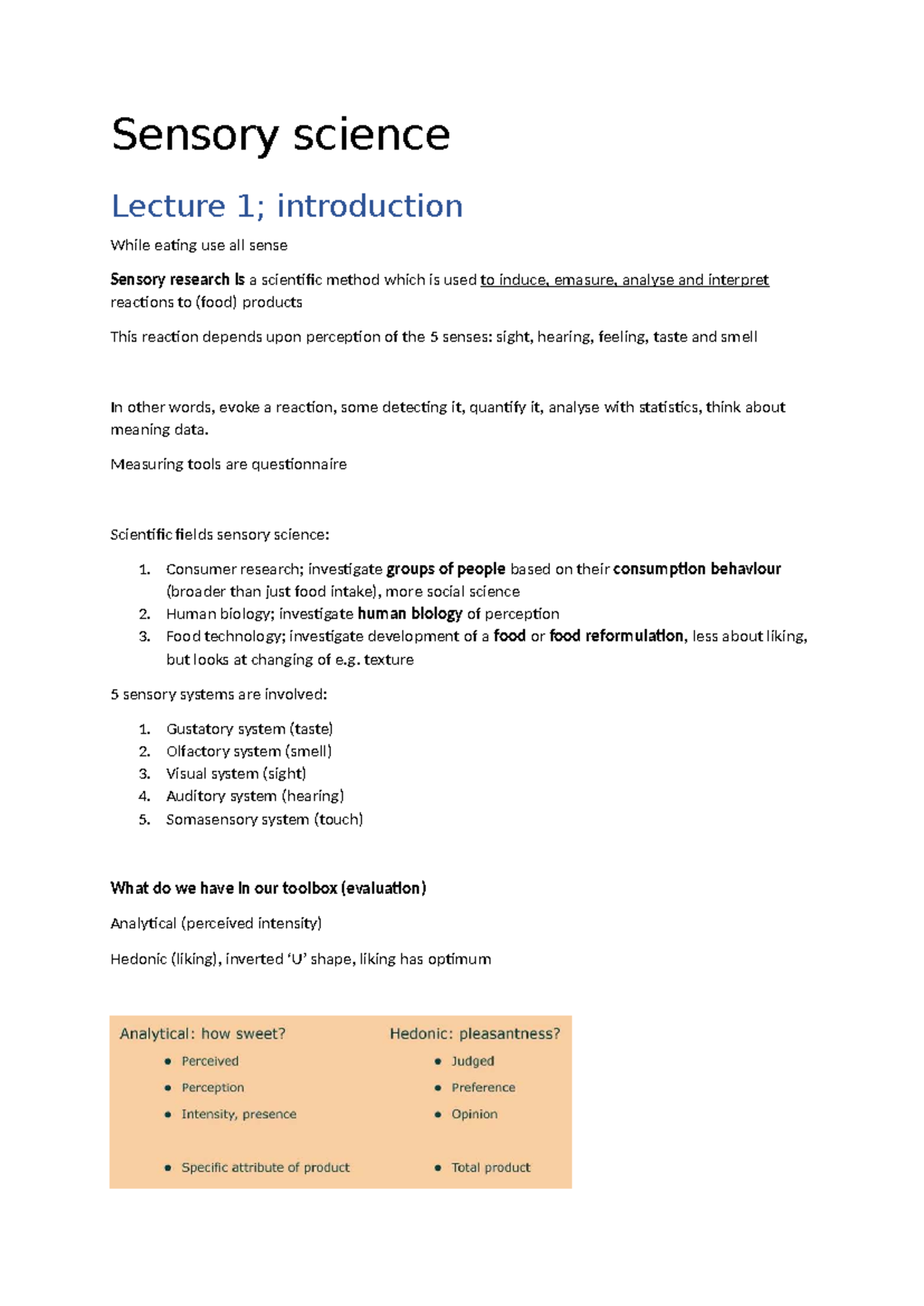 Sensory Science Lecture Notes: Introduction to Sensory Perception ...