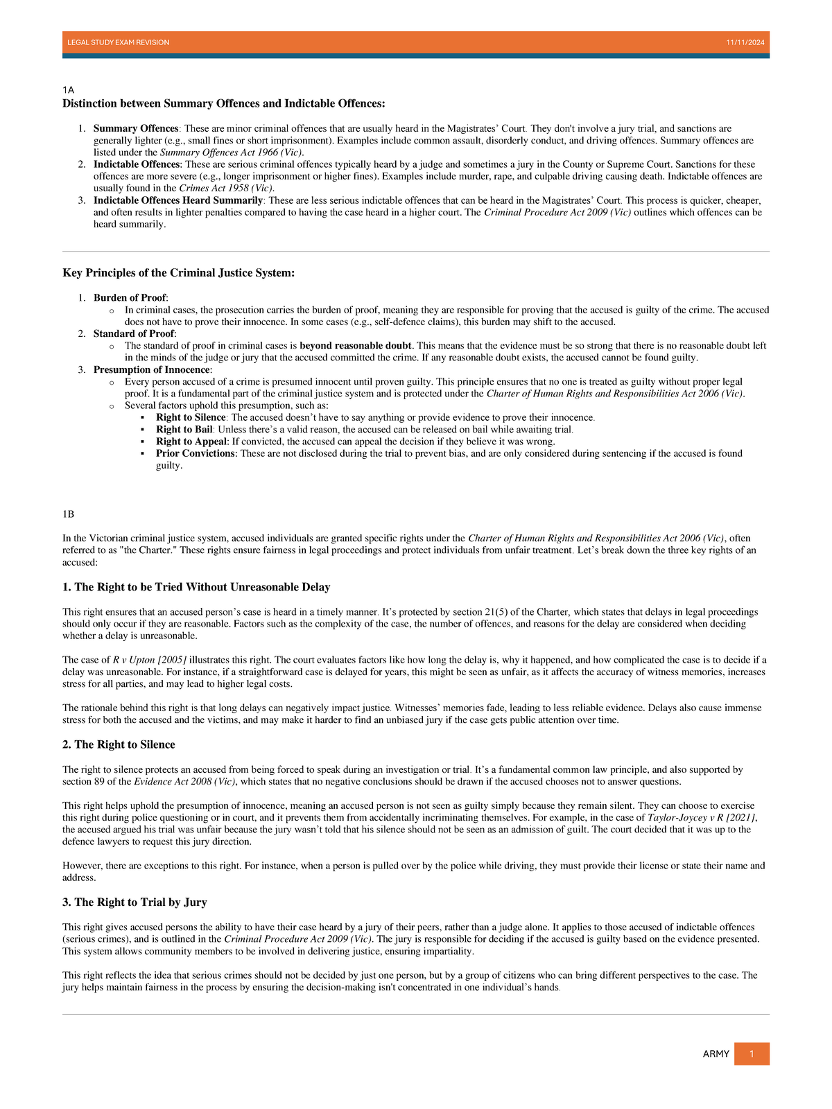 Legal Studies Unit 3 & 4 Exam Revision: Key Concepts in Criminal Law ...