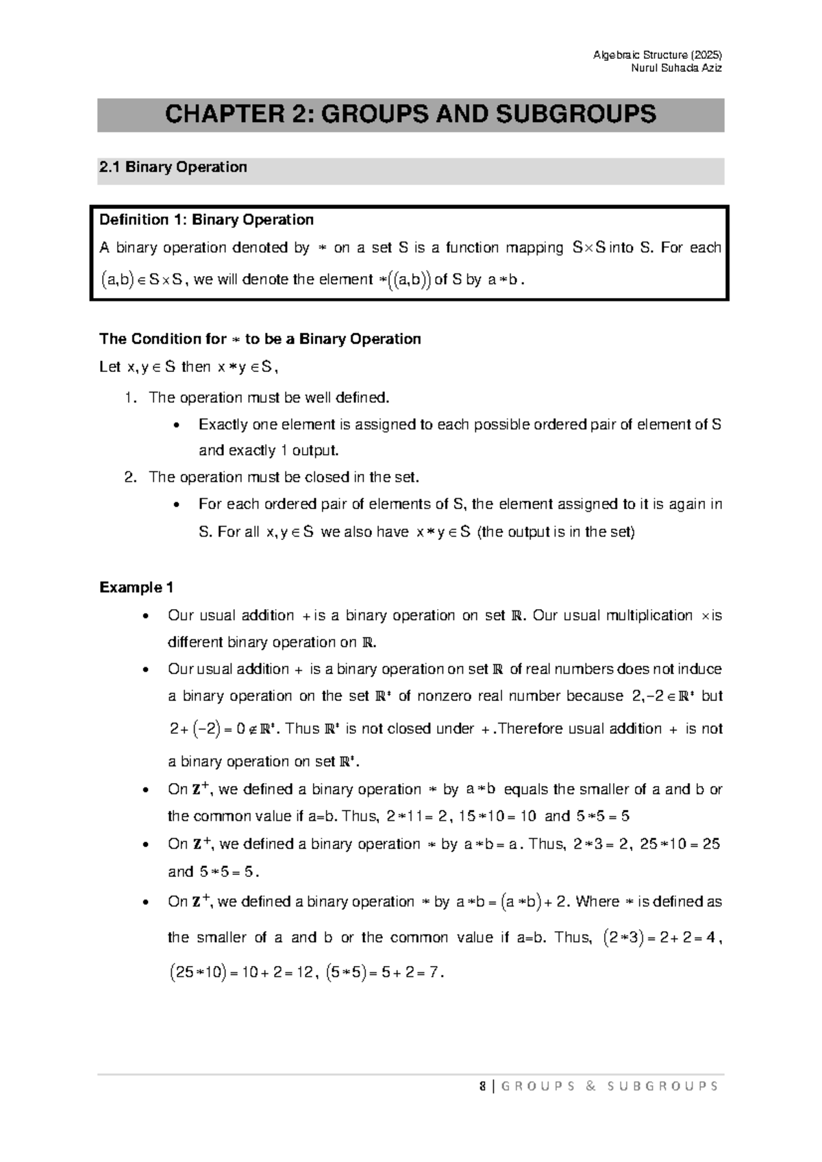 Lecture Notes MAT652 Chapter 2: Groups and Subgroups (2025) - Studocu