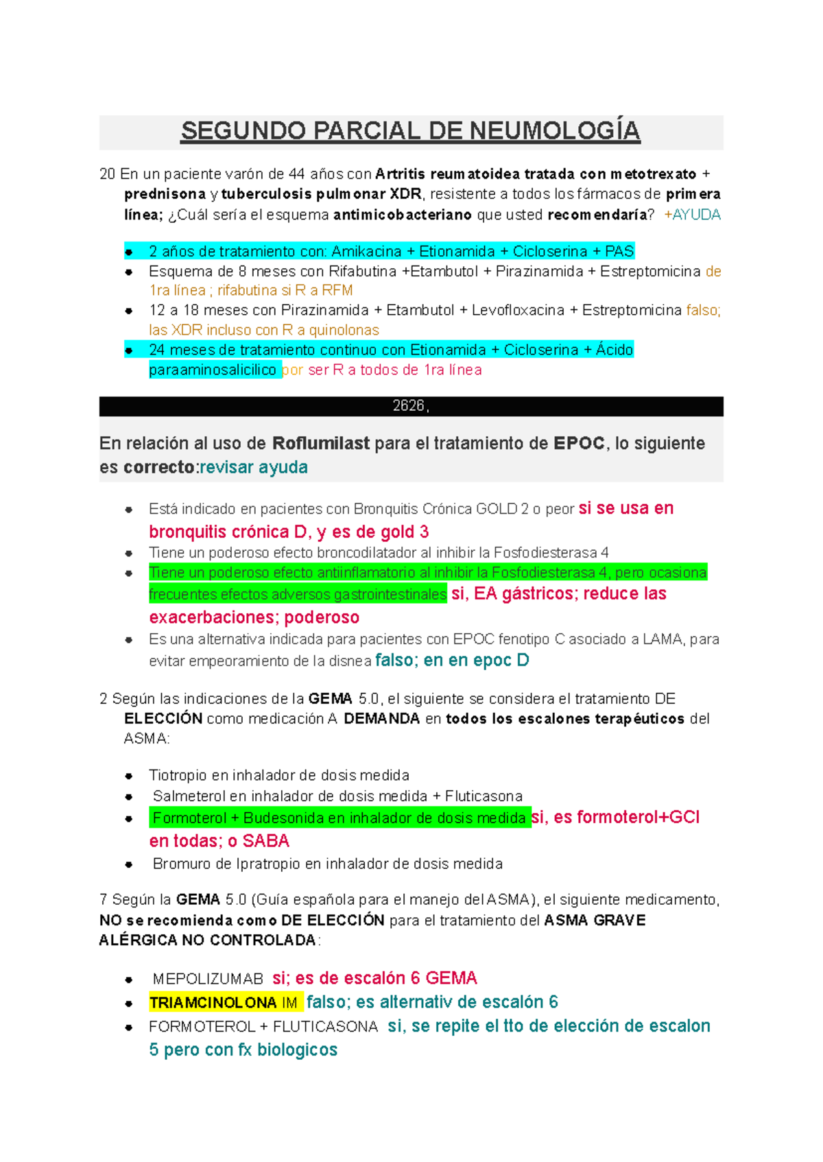 SEGUNDO PARCIAL NEUMOLOGÍA 20: Tratamiento y Diagnóstico en EPOC y Asma - Document Preview