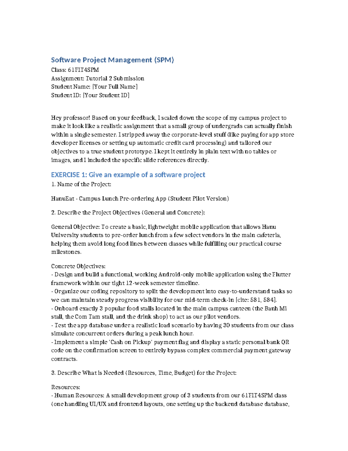 61FIT4SPM Tutorial 2: Software Project Management Assignment - Studocu