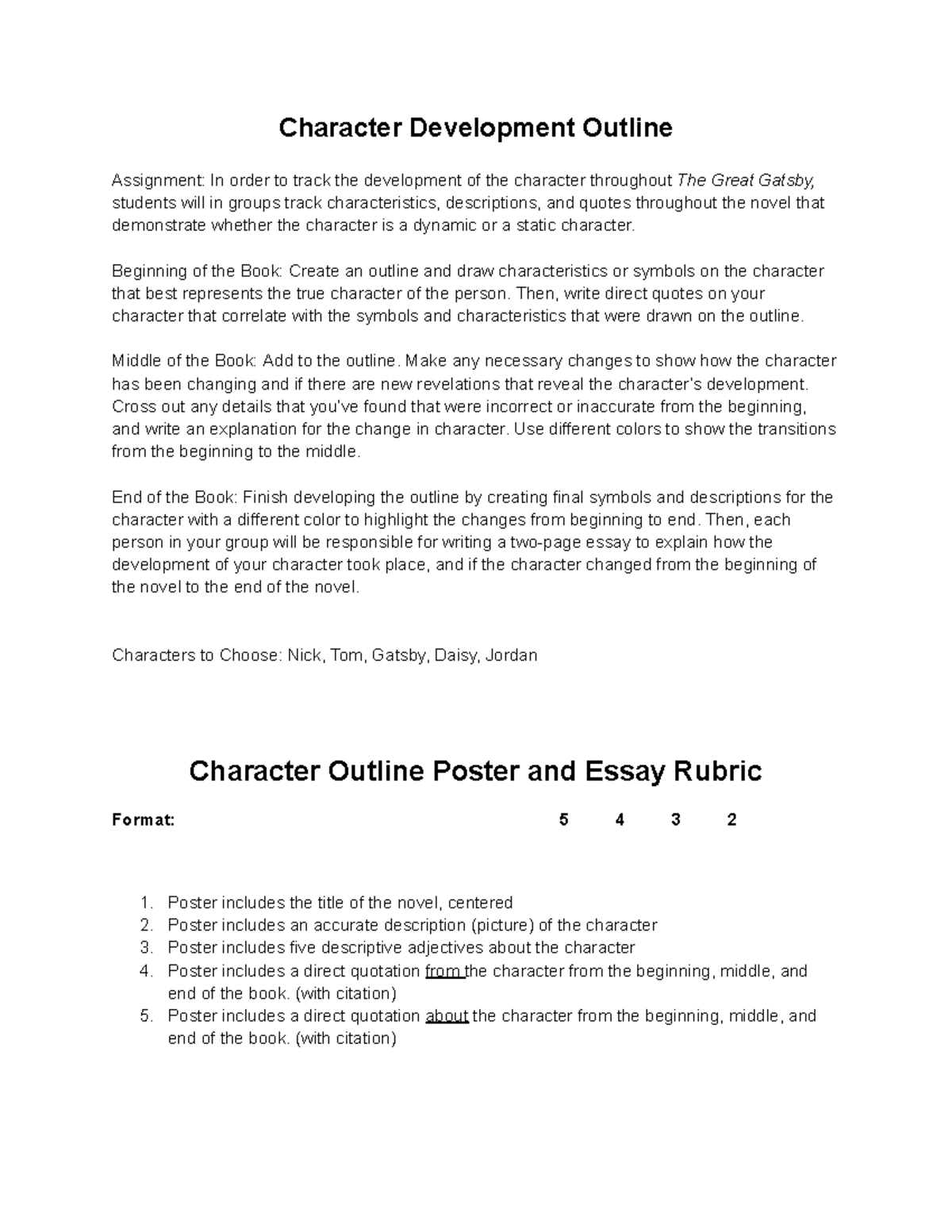 Character Development Outline - Character Development Outline 