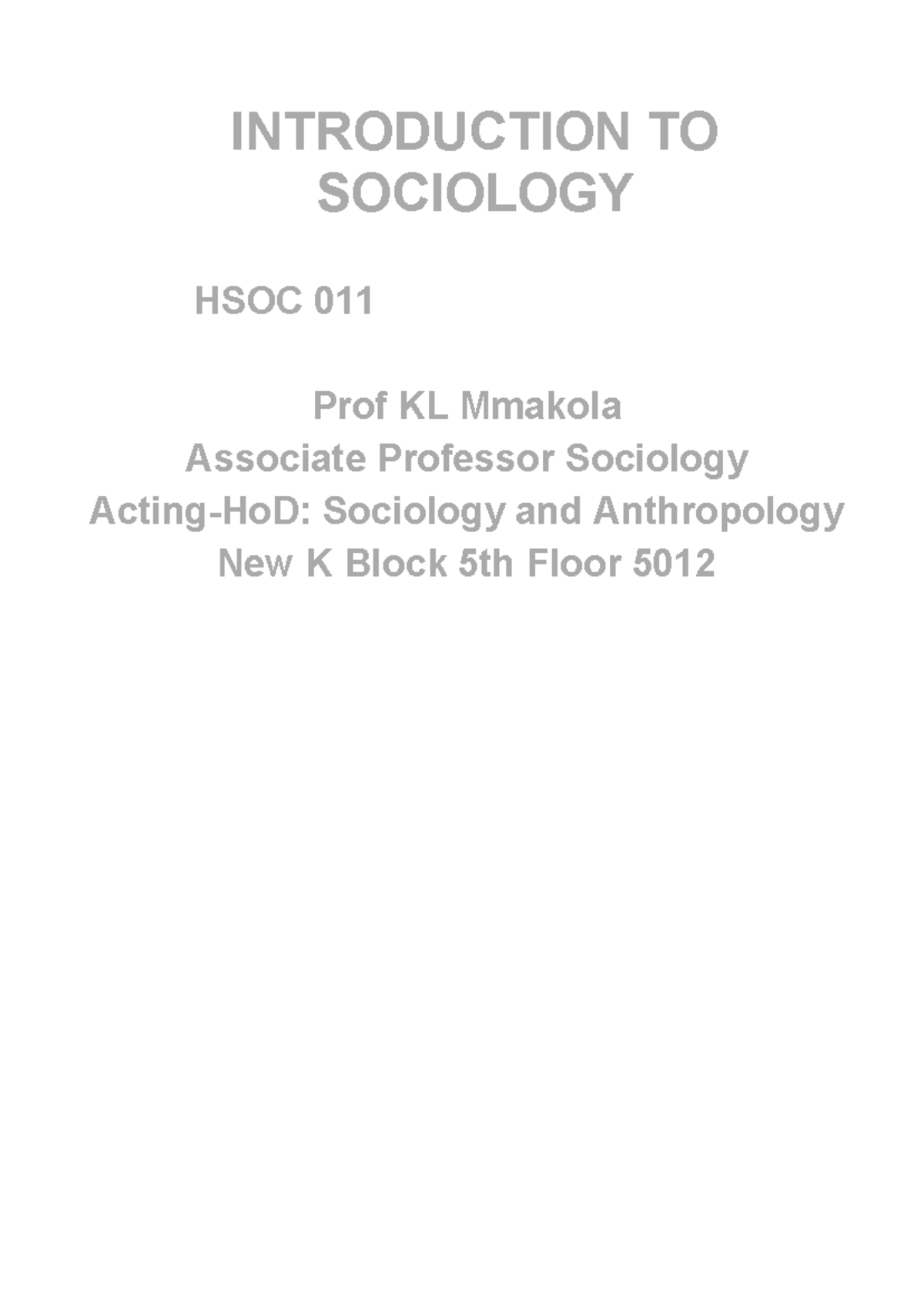 Introduction to Sociology HSOC 011: Key Concepts and Foundations - Studocu