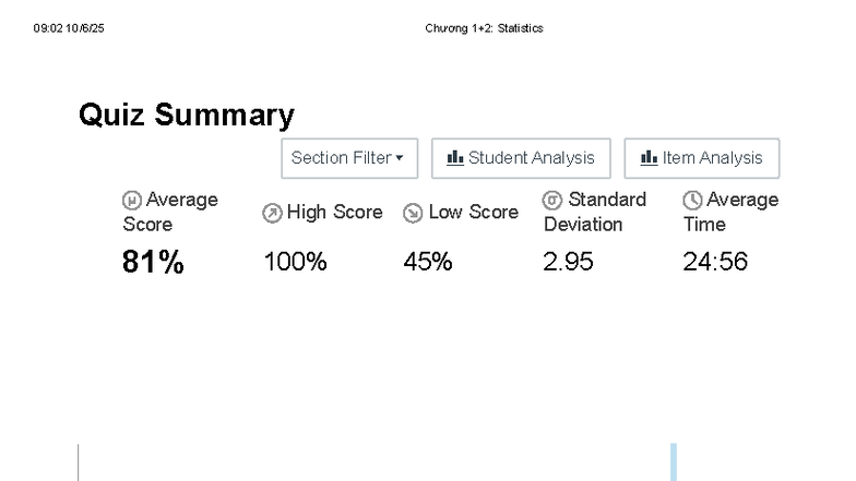 09:02 Chương Statistics Quiz Summary and Analysis - Studocu