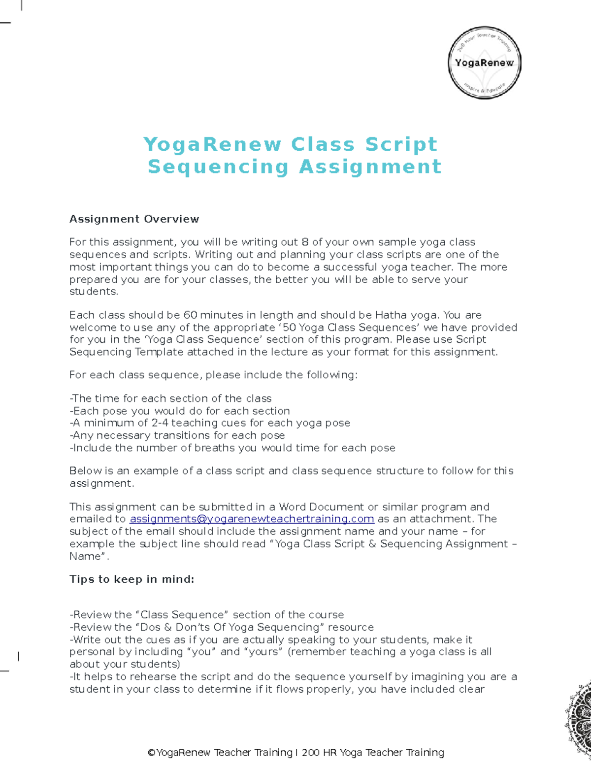 Yoga Class Sequencing Assignment: Script for Hatha Yoga Flow 2023 - Studocu