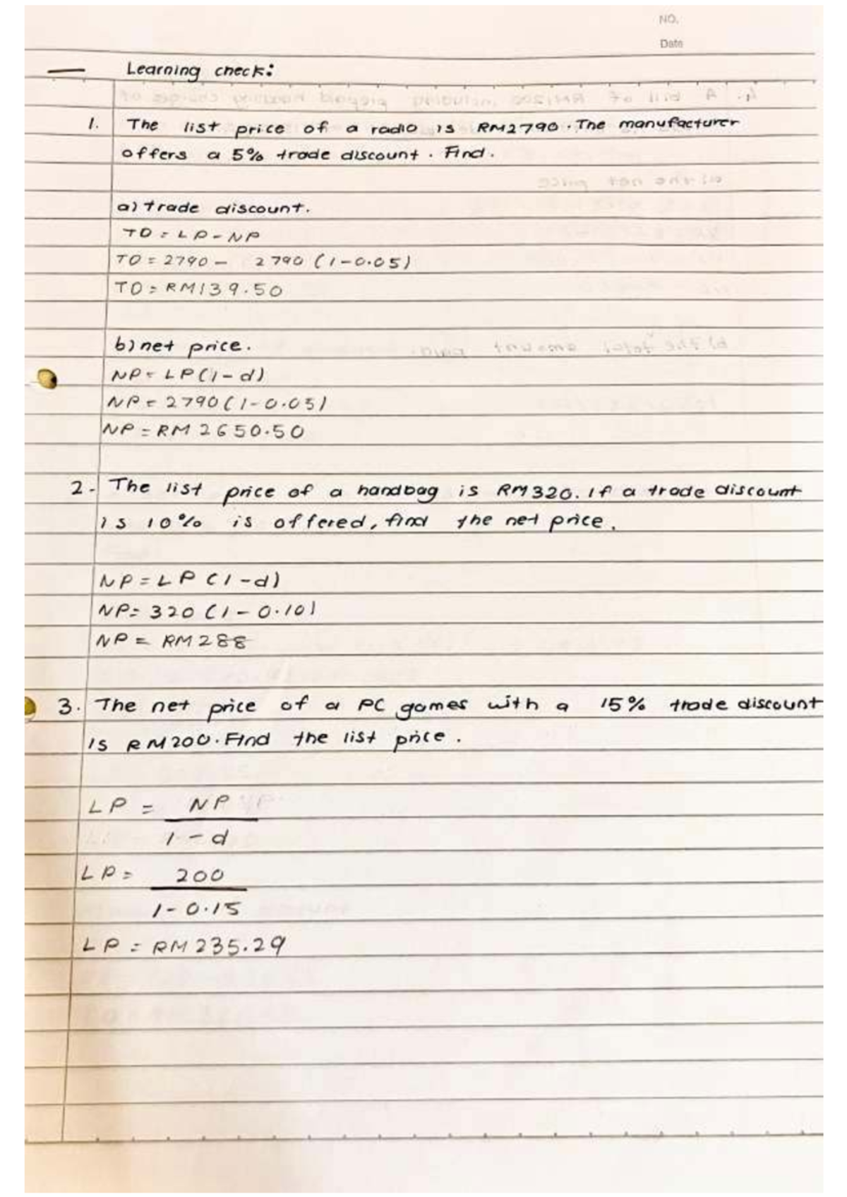 Learning Check: Trade Discounts and Net Prices Calculations - Studocu