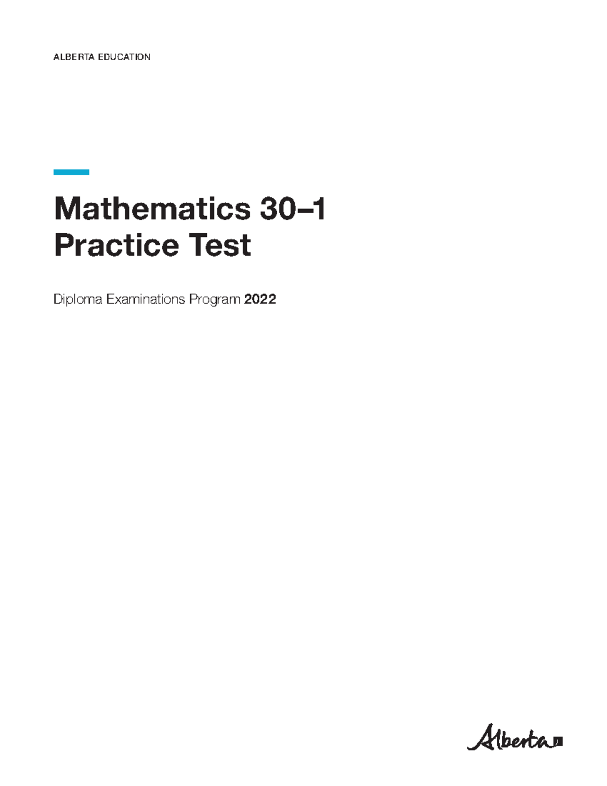 Mathematics 30-1 Practice Test - Alberta Education Diploma Exam 2022 ...