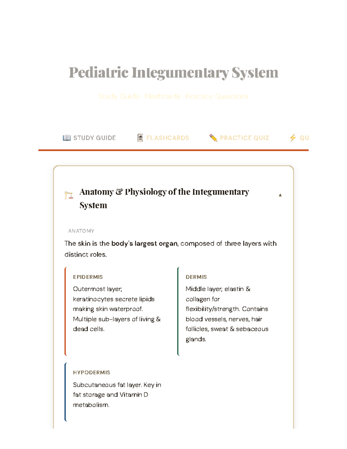 PEDS 101: Pediatric Integumentary System Study Guide & Flashcards - Studocu
