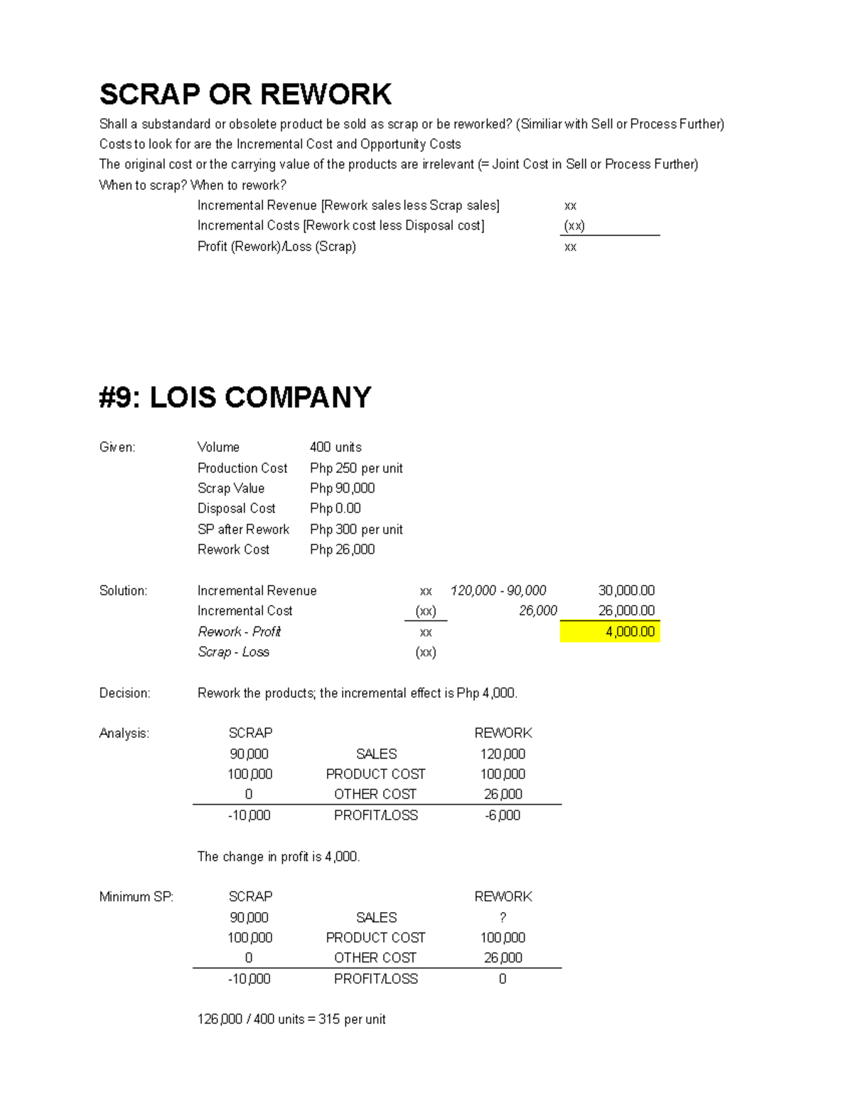Relevant Costing: SCRAP vs. REWORK Analysis for LOIS & HAMDAG Corp ...