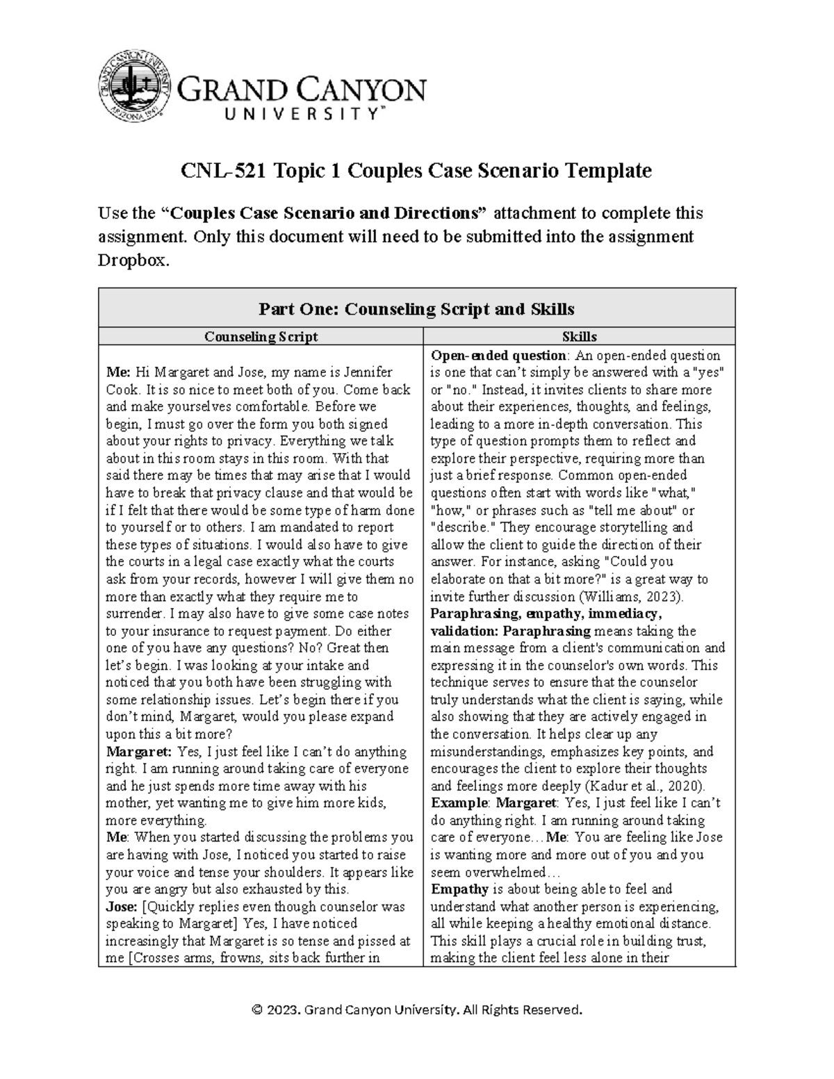 CNL 521 RS T1 Couples Counseling Case Scenario Template - Studocu