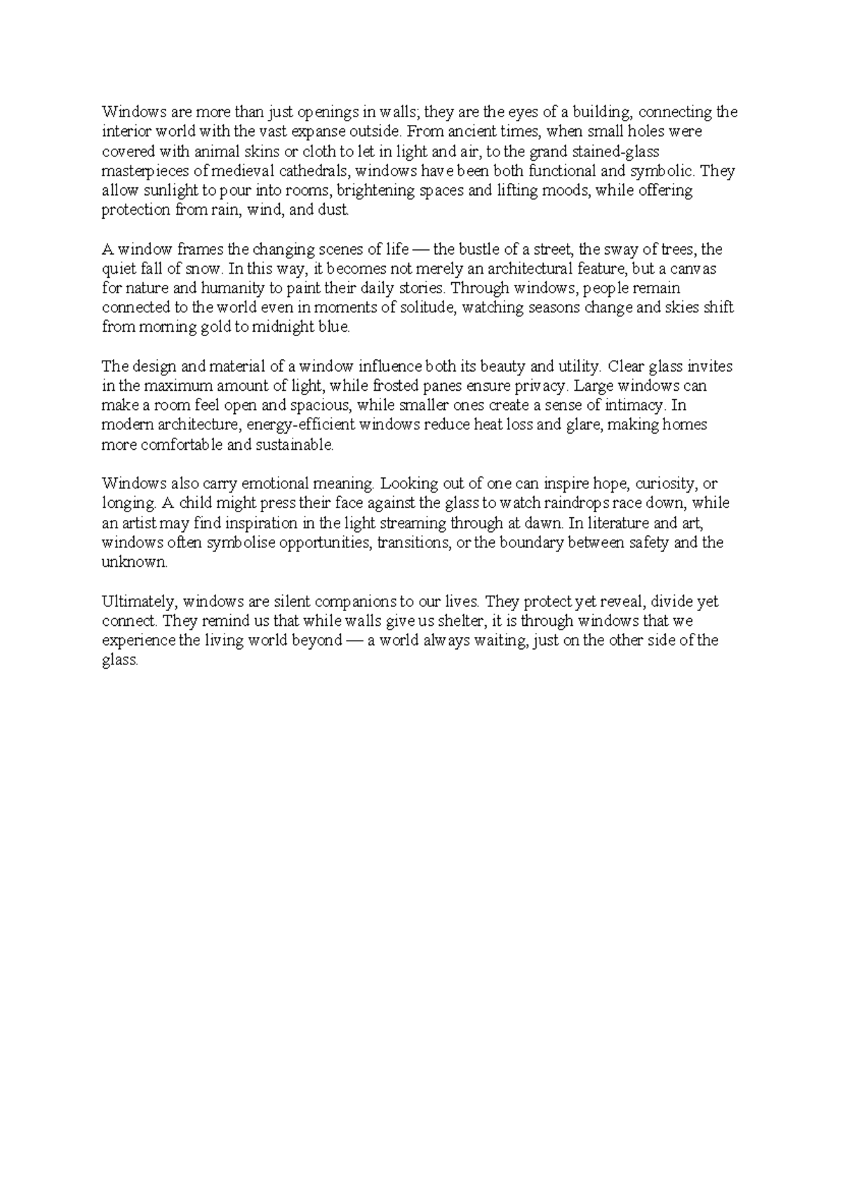 Windows - Essay on Their Symbolism and Functionality - Studocu