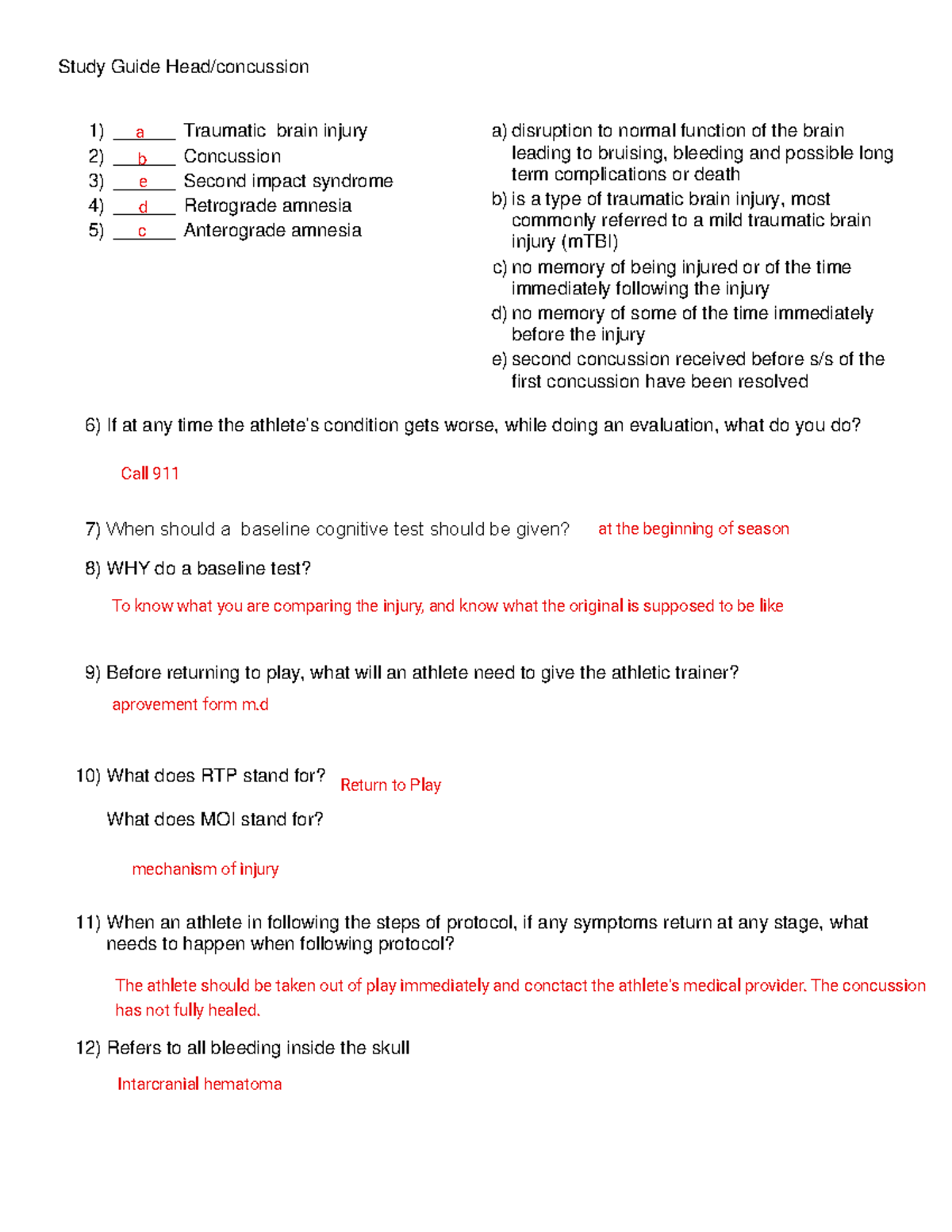 Study Guide on Head Injury & Concussion (Including mTBI Insights) - Studocu