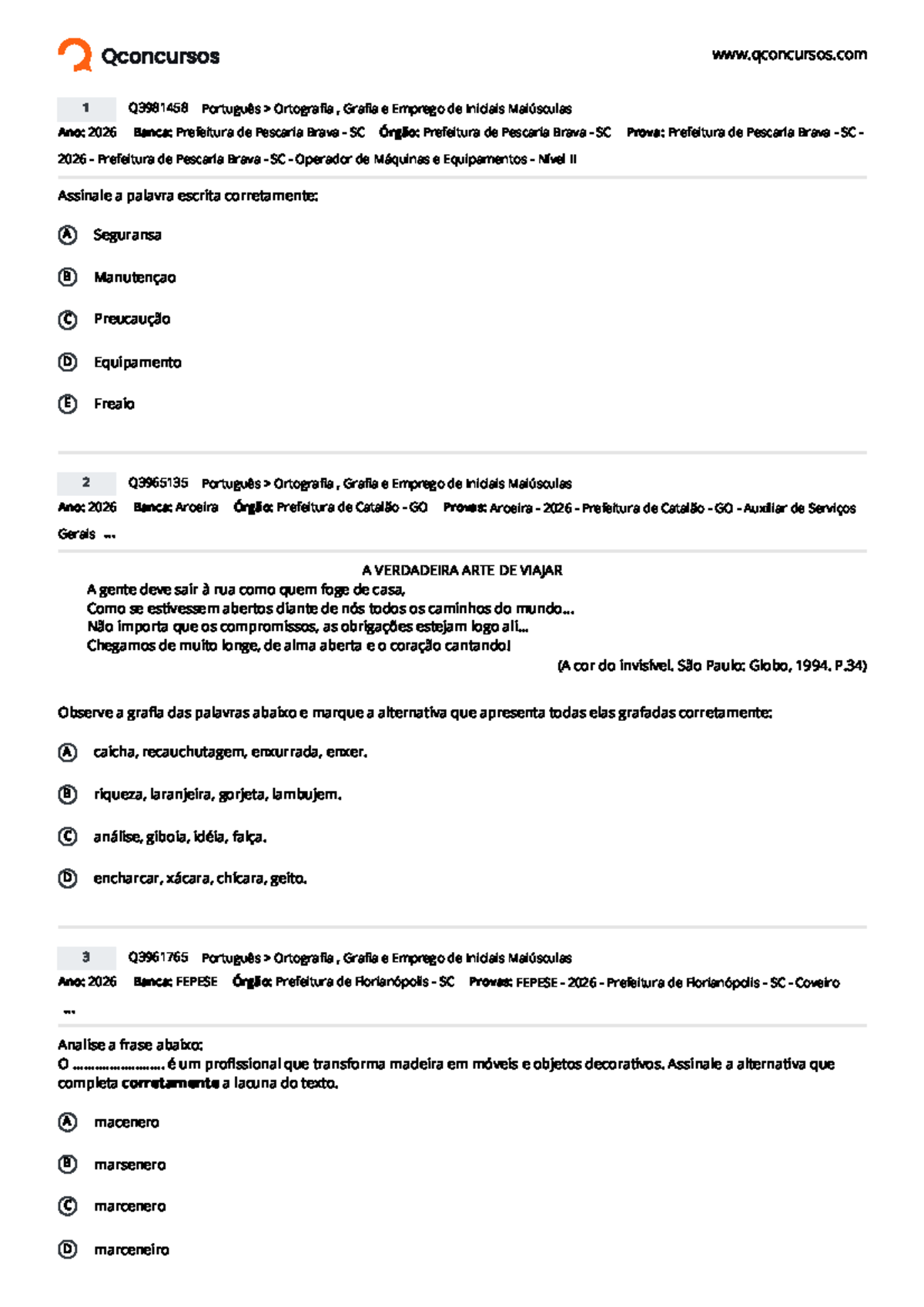Q3981458 Português Ortografia e Grafia - Provas e Questões 2026 - Studocu