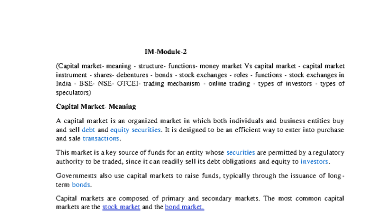 Investment Management (FIN 202) - Capital & Money Markets Overview ...